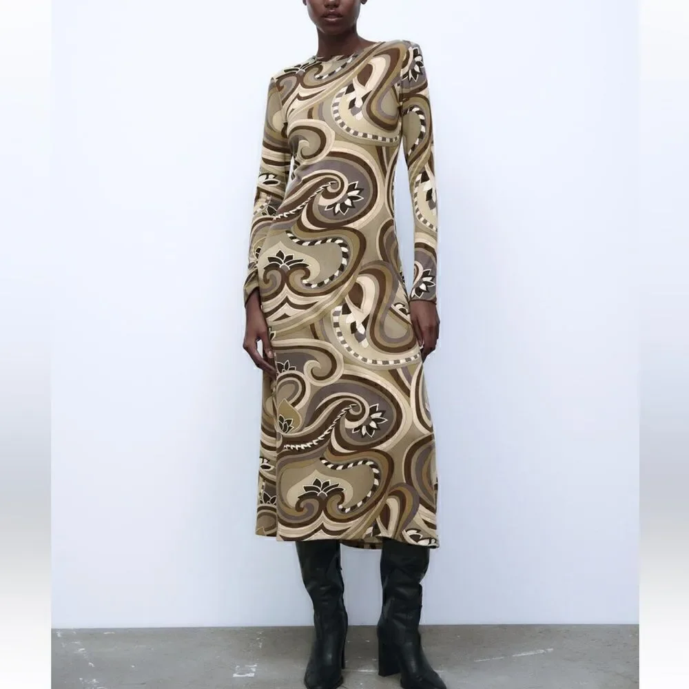 NWT Zara Printed Midi Dress